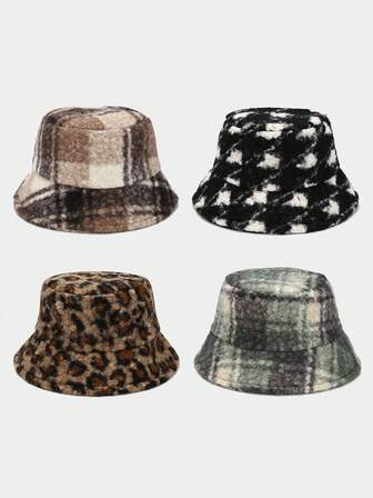 时尚复古泰迪绒保暖渔夫帽，女士秋冬款，加厚设计，修脸，随机图案，男女通用冬季服装