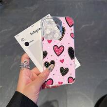 CLEAR  CASE Pink Background With Black And Pink HeartsCompatible With  11 To  17 Models The Cases Lens Protection Function Ensures The Camera Remains Undamaged During Shooting  Guaranteeing Image Quality - transparente - Ver 5