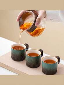 Mini Vintage Holzgriff Keramik Espresso Tasse, Keramik Teetasse, Holzgriff Japanische Keramik Kleine Kaffeetasse, Verlaufende Glasur Teetasse, Keramik Kung Fu Kleine Teetasse, Einzelne Haupttasse, Nachmittags Tee Geschenkbox Set, Espresso Tasse, Japanische Einfache Mini Kaffeetasse. Einfaches saisonales Design, bequemer Griff, leicht zu reinigen, perfekt für Zuhause, Café und Bürogebrauch (Bitte beachten Sie die Größe) - Verschiedenfarbig - Übersicht 4