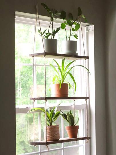 1件装窗台植物架，波西米亚风悬挂式花盆架，悬挂式窗台架，窗台悬浮架，多层壁挂架，悬挂式花盆，悬挂式绳索架，家居装饰