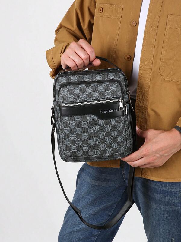 Borsa a tracolla casual impermeabile da uomo di colore unito, borsa a mano di stile verticale alla moda per il lavoro, borsa a tracolla compatta