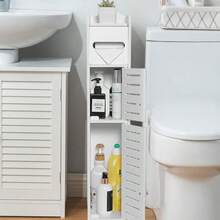 Storage Cabinet For Bathroom Toilet Roll Holder For Small Spaces Over The Toilet Cabinet For Skinny Bathroom Storage Corner Floor Slim Paper Cabinet With 2 Doors - White - View 1