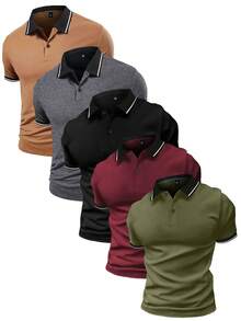5件男士高尔夫服装POLO衫短袖T恤polo衫运动休闲户外运动polo衫男式polo衫男式男式t恤纯色百搭经典色健身训练服篮球足球橄榄球高尔夫服装