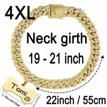 1pc Customized Luxury Rhinestone Dog Cuban Link Collar, 1.3cm Wide Hiphop Pet Necklace, Suitable For Small/Medium/Large Dogs, Pet Accessories & Gift, Can Engrave Pet Name, Phone Number, Anti-Lost Ornamental,Engraved Stylish,Fashion,Colorful,Vintage,Cute,Contracted,Cuties Custom,Unique,Customized,Personalized Pet For Anniversaries,For Birthdays,Pet Supplies,2025 Halloween Accessories,Fall Décor