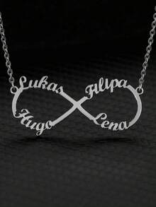 Customized Name Stainless Steel Necklace, Personalized English Letter Font, Perfect Gift For Couples, Friends, Family Or Mother's Day, Autumn Fashion Casual, Vintage Custom, Unique And Ideal Gift For Mom, Family, Friends, Daughter, Suitable For Anniversary, Valentine's Day, Daily Wear, Party, Back To School, Winter Gift Idea, Unisex, Valentine's Day, Birthday Gift - Multicolor 39 - View 2