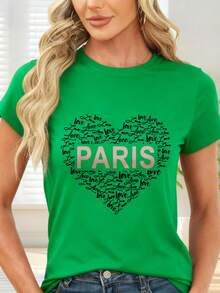 Camiseta de  con estampado PARIS en letras doradas para viajes y estilo casual - Verde - Ver 6