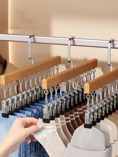 Organizador de armario con múltiples ganchos de madera, con clips duraderos, ganchos plegables, gancho giratorio de 360° para un fácil acceso, diseño que ahorra espacio para maximizar el almacenamiento del armario, capaz de sostener leggings, sujetadores, camisetas sin mangas, faldas, jeans, pantalones de yoga, bufandas, sombreros, calcetines, corbatas. Decoración y regalo de Navidad.
