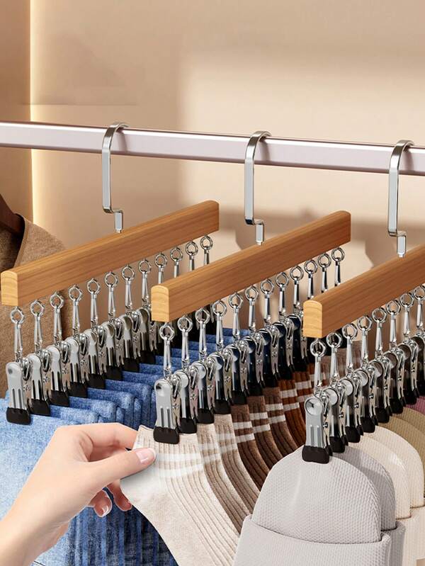 Organizador de armario con múltiples ganchos de madera, con clips duraderos, ganchos plegables, gancho giratorio de 360° para un fácil acceso, diseño que ahorra espacio para maximizar el almacenamiento del armario, capaz de sostener leggings, sujetadores, camisetas sin mangas, faldas, jeans, pantalones de yoga, bufandas, sombreros, calcetines, corbatas. Decoración y regalo de Navidad.