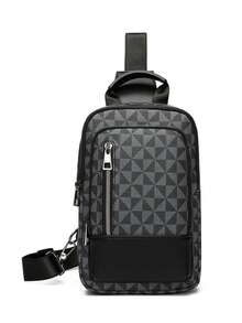 Men's Checkerboard Chest Bag, Business Commute Work Organizer Bag, Fashionable Retro One Shoulder Messenger Bag, Casual Business One Shoulder Bag, Convenient Travel Small Crossbody Bag - Multicolor - View 11