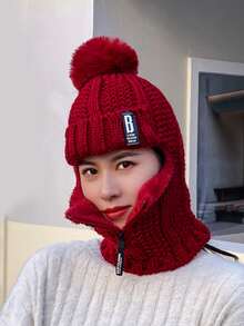 Neue Wolle gestrickte Mütze für Damen Herbst Winter warm dick Ohrenklappen Beanie Mütze, koreanischer Stil, thermisch gefüttert, Buchstaben- und Streifenmuster, Lässig, elegant, retro, Street-Style - Hut - Übersicht 18