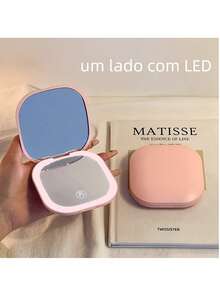 Cute Portable Compact Foldable LED Magnifying Handbag Mirror 025-036/037 - 粉色 - 查看 2
