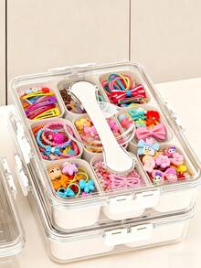 صندوق تخزين كبير السعة لاكسسوارات شعر الأطفال، 9 أقسام/4 أقسام مقاوم للغبار، تخزين مصنف لربطات الشعر وأشرطة الشعر ومشابك الشعر وغيرها من اكسسوارات الشعر، صندوق منظم متعدد الوظائف للأطفال، لوازم التعلم، كتل ألعاب، بطاقات معرفية، مصنوع من مادة بولي بروبلين سميكة