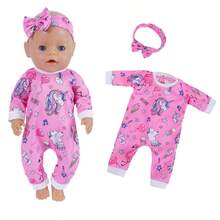 5件套娃娃连体衣套装，含发带（不含娃娃），适合17-18英寸娃娃，碎花图案，带蝴蝶结头饰，是送给孩子们的最佳圣诞礼物