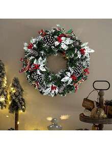 Décorations de Noël - Couronne de Noël artificielle de 8 pouces/11,81 pouces pour la porte d'entrée, avec aiguilles de pin, pommes de pin, baies et nœud. Décorations de Noël à suspendre pour la décoration de Noël, la décoration de fenêtre de la maison, la décoration murale, la décoration de la maison