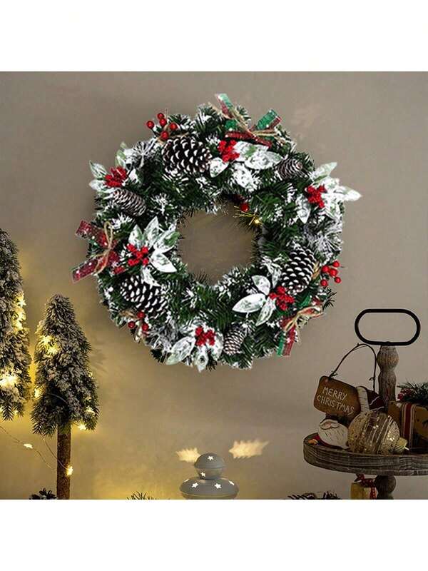 Décorations de Noël - Couronne de Noël artificielle de 8 pouces/11,81 pouces pour la porte d'entrée, avec aiguilles de pin, pommes de pin, baies et nœud. Décorations de Noël à suspendre pour la décoration de Noël, la décoration de fenêtre de la maison, la décoration murale, la décoration de la maison