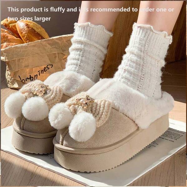Women's New Plush Indoor Slippers For Autumn/Winter, Thick Sole Anti-Slip Warm Fleece Slippers, Casual & Comfortable