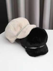 1pc Autumn/Winter New Newsboy Cap, Women's Winter Wear, Faux Mink Fur Octagonal Hat, Beret, High-End Fashionable Warm Ear Protection Headwear - A - View 8