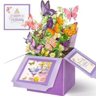 Butterfly Pop-Up Greeting Card, Suitable For Women, Daughter, Mother, Sister, Friend, With Butterfly & Flower Designs, Includes Blank Note Card And Envelope