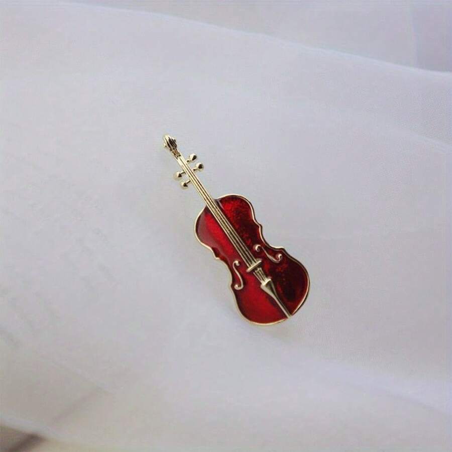 Stylish Violin Elegant Men Women Brooch Red Violin Brooch Collar Pin Party Jewelry Gift - 棕色 - 查看 1