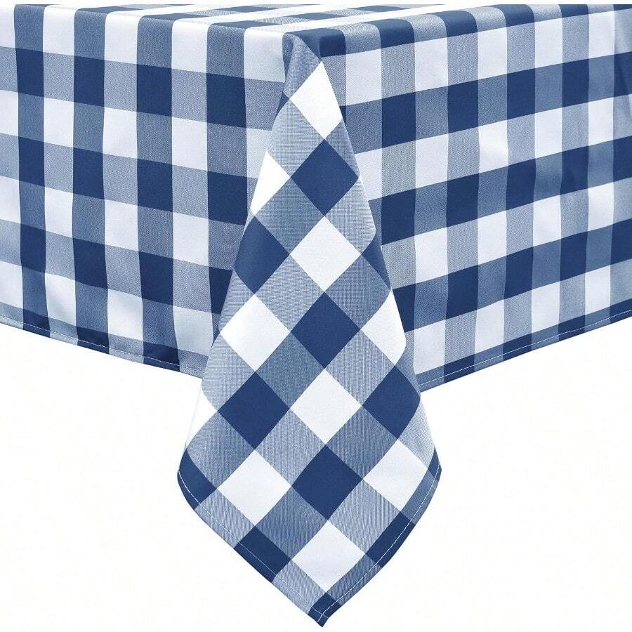 Checkered Tablecloth Rectangle Waterproof And Wrinkle Resistant Washable Fabric Table Cover Checkered Table Cloth For Dining Table Picnic And Party 152 X 213cm Royal Blue And White - RoyalBlueandWhite - View 1