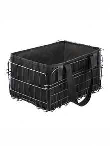 1 Peça Cesta Dobrável para Bicicleta com Bolsa Removível, Cesta para Bicicleta Dianteira/Traseira, Design de Liberação Rápida Grande de Metal - Preto - Visão 2