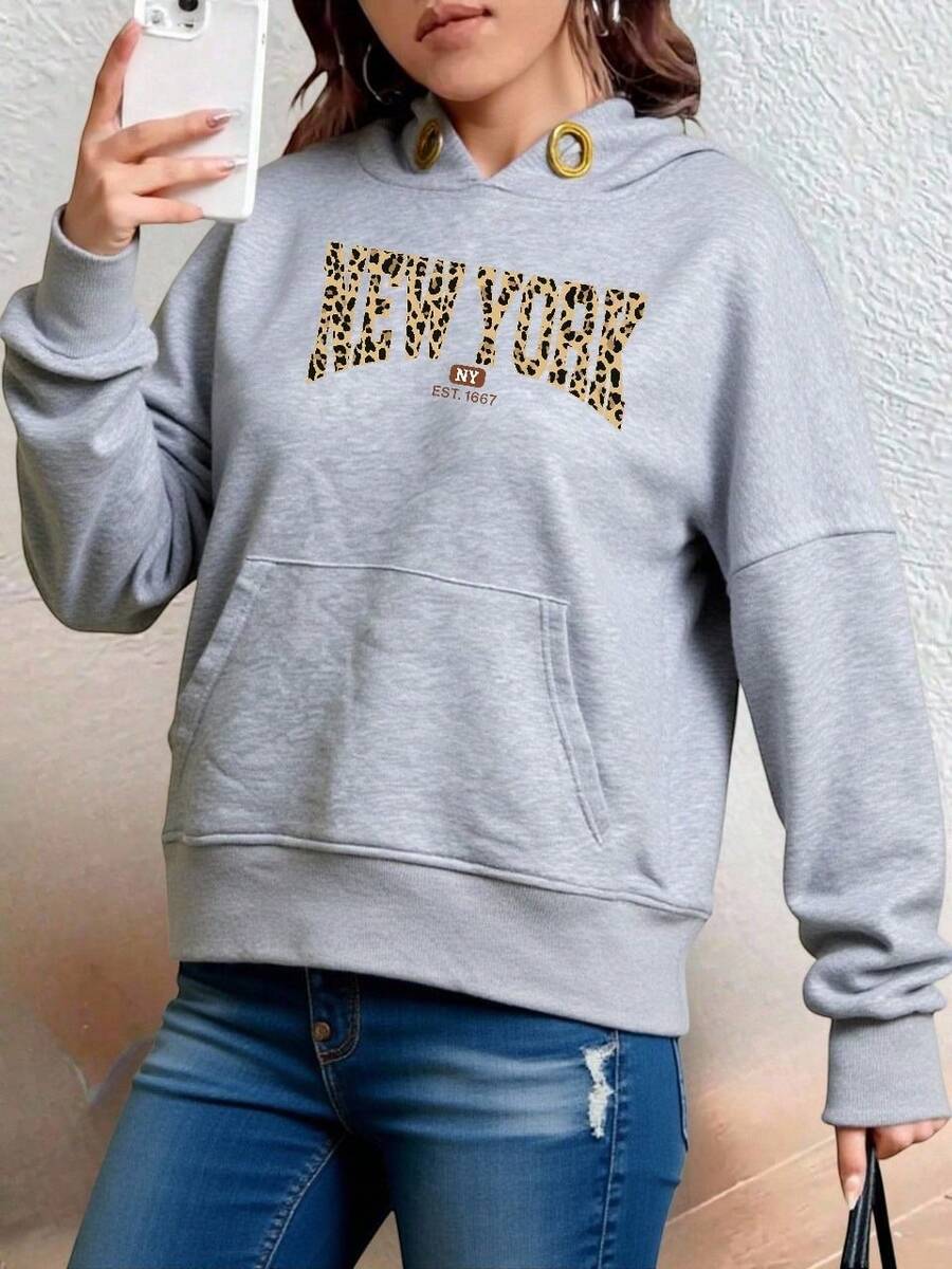 Sudadera Hoodie con estampado de New York - Gris - Ver 1