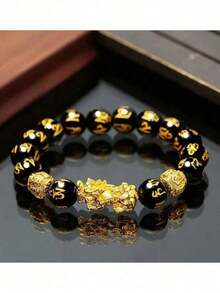 1pc Exquisite Obsidian Stone Beads Pixiu Charm Bracelet - Attracts Wealth And Good Fortune, Black Luck Charm - Perfect Fathers Day Gift Idea For Him Or Her - Multicolor - View 3
