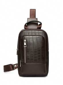 Men's Checkerboard Chest Bag, Business Commute Work Organizer Bag, Fashionable Retro One Shoulder Messenger Bag, Casual Business One Shoulder Bag, Convenient Travel Small Crossbody Bag - Multicolor - View 12