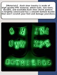 26pcs Glow-In-The-Dark Letter Series Shoe Charms, Suitable For Slippers & Sandals, PVC Shoe Decoration Accessories, Unisex, Christmas, Birthday, Party Gifts - Luminous - View 8