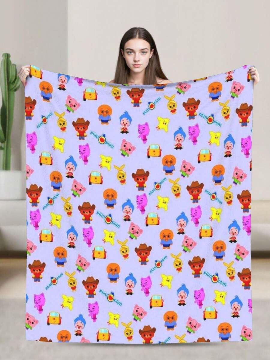 Plim Plim Anime Flannel Blanket For Girls Boys Anime Gifts Throw Blanket Cozy Plush Flannel Fleece Print Blankets Double-Layer Blanket Lightweight Fuzzy For Bed Decor - màu đen - Xem 1