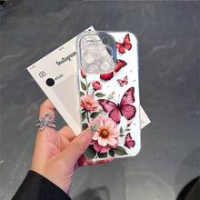 CLEAR  CASE Pink Butterflies And Flowers With A White BackgroundCompatible With  11 To  17 Models The Cases Lens Protection Function Ensures The Camera Remains Undamaged During Shooting  Guaranteeing Image Quality - Clear - View 5