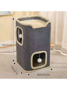 1pc Multi-Functional Year-Round Tree Hole Square Multi-Layer Funny Cat Bed, Sisal Rope Barrel