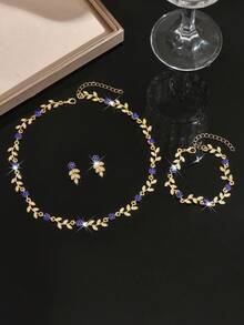 Elegant Crystal Bridal Jewelry Set, Tree Branch & Flower Shaped Earrings, Necklace, Bracelet, Suitable For Daily, Banquet, Party Wear, Holiday Gift - Multicolor - View 5