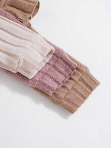 3pcs Baby Girl Purple Ribbed Long Sleeve Jumpsuit & Gray/Green Cap Sleeve Jumpsuit Set, Cute Autumn/Winter