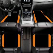 4pcs Durable Polyester Car Floor Mats - Fashionable Black & Orange Striped Design, Suitable For Sedans And SUVs, Easy To Clean, Protect Vehicle Interior, Durable And Stylish, Modern Car Accessories, Easy-To-Clean Material - Multicolor - View 3