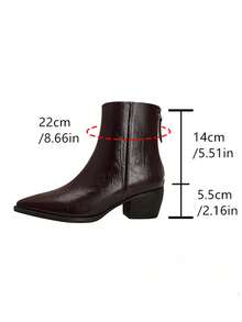 Qiluyuan Women's Fashion Boots, New Autumn/Winter French Elegant Solid Color Commuting Western Style Back Zipper Patent Leather Office Comfortable Thick Heel Pointed Toe Party Ankle Boots, Red/Black