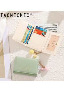 New Cat Bell Decor Small Wallet Women Short Purse PU Cute Trifold Credit Card Holder Coin Pouch For Women Money Wallet Mini Wallet Purse Wallet Cute Wallet Card Wallet Coin Wallet Wallet Keychain Lanyard