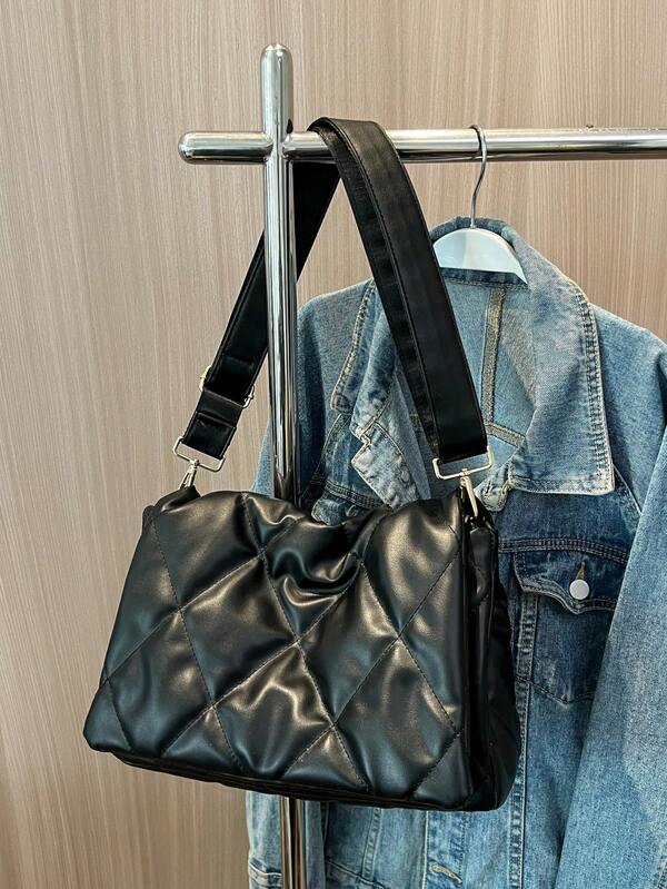 Fashionable Quilted Rhombus One Shoulder Bag, Flap Closure Crossbody Tote Bag, Casual Style Suitable For Women's Daily Shopping Or Commuting