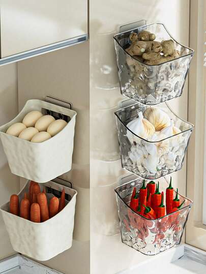 Suction Cup Onion Garlic Storage Basket, Kitchen Organizer Basket, Wall Mounted Basket Without Drilling, Ginger Garlic Holder