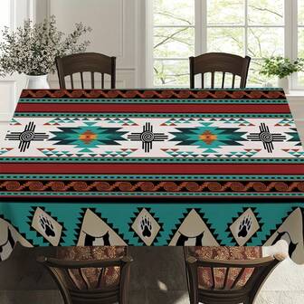 1件美式艺术风格桌布，涤纶长方形餐桌罩，适用于日常家庭聚会、节日、派对、餐厅、客厅、时尚户外婚礼活动，室内外均可使用。