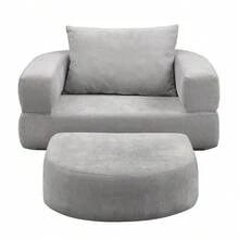 Folding Compressed Mattress, Convertible Sofa Bed With Detachable Arms, All-In-One Portable Floor Sofa Bed, No Assembly Required And Non-Slip. - LIGHT GRAY + Chenille + 1 Seat + Primary Living Space - View 2