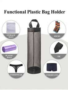 Bolsa de malla colgante para almacenamiento de bolsas de basura de cocina, dispensador de bolsas de plástico montado en la pared con ganchos, plegable, transpirable y lavable, para bolsas de compras de supermercado, organizador de cocina para el hogar - Multicolor - Ver 9