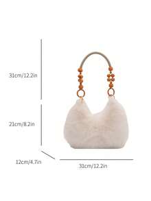 新款女士INS风小方包斜挎包，时尚链条毛绒包，秋冬韩版小方包 - 白色 - 查看 8