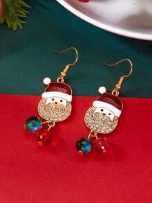 2pcs Women's Jewelry Set, New Rhinestone Christmas Pendant Earrings, Fashionable Versatile High-End Crystal Holiday Gift Earrings