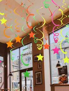 5-Piece Set / Neon Party Supplies, Star-Shaped Hanging Spiral Polka Dot Garland, Dark Party Hanging Decorations, Birthday Black Light Party Decorations - Multicolor - View 2