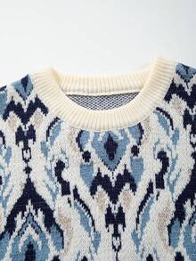 Herbst/Winter Herren Langarm Lässig Loose Luxuriös Elegant Pfauenfeder Allover-Muster Nische Retro Vielseitig Gemütlich Hochwertig Strickpullover mit Rundhalsausschnitt