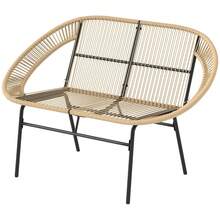 Banco de jardim Outsunny de 2 lugares, feito de polirratã, resistente às intempéries, com design em rattan trançado, móvel de jardim resistente ao sol com encosto, banco de parque com capacidade de carga de 260 kg, para varanda, terraço, jardim, 126x72x83cm, cor cáqui. - 1 - Ver 1