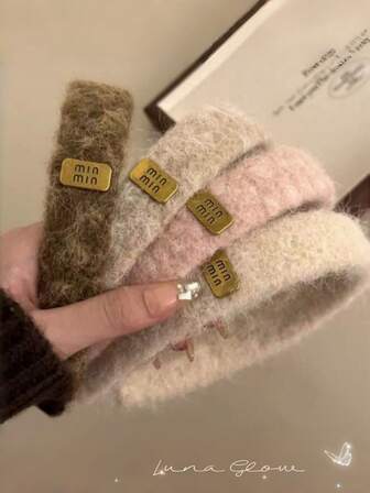 4件/1件 复古时尚金属扣新款秋冬针织发带，复古日常休闲头饰，简约优雅女士发饰，发箍，发带，发圈