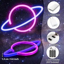 Planet Sign Wall Decor, Or Operated PinkBlue Planet Neon Bedroom, Gaming Room, Party Time, Night Gifts - initial - View 5