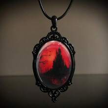 PINK TOWN Gothic Raven Castle Pendant Necklace,Vintage Cameo Glass Pendant Necklace Punk Style Victorian Choker Necklace Goth Raven Cabochon Choker Mystic Witch Halloween Jewelry For Women{Inchcolor_nameinch:Inch5032inch} - 5032 - 查看 3